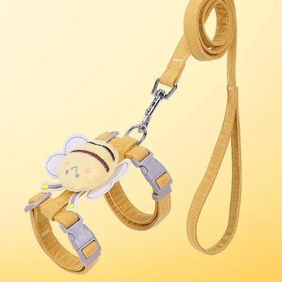 Adjustable Cartoon Bee Cat Harness & Leash Set – Double Layer Pet Walking Harness