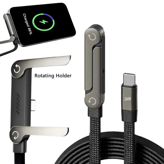 2-in-1 Type-C Fast Charging Cable with Foldable Phone Holder – 240W PD