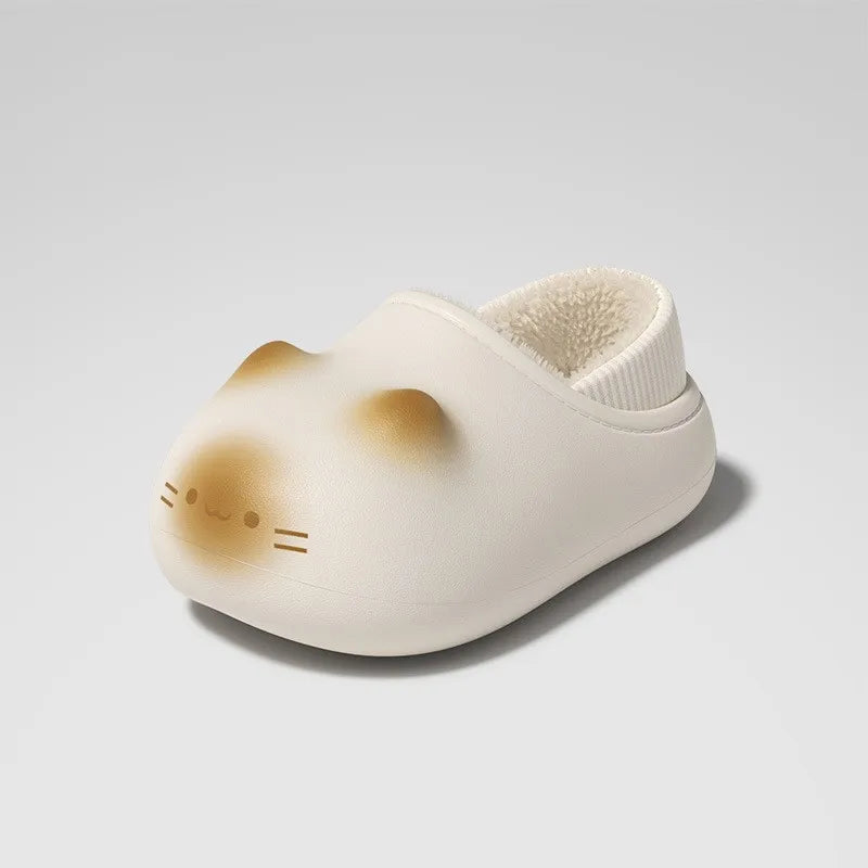New Warm Plush Cat Slippers for Indoor Outdoor Women Cozy Fuzzy Feline Kitten Shoes