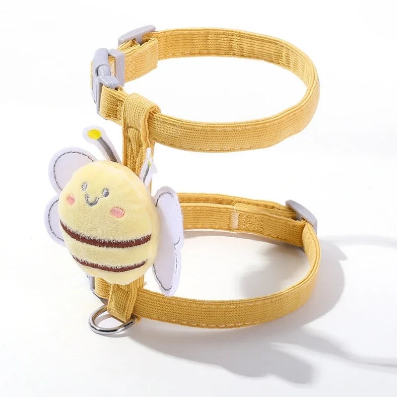 Adjustable Cartoon Bee Cat Harness & Leash Set – Double Layer Pet Walking Harness
