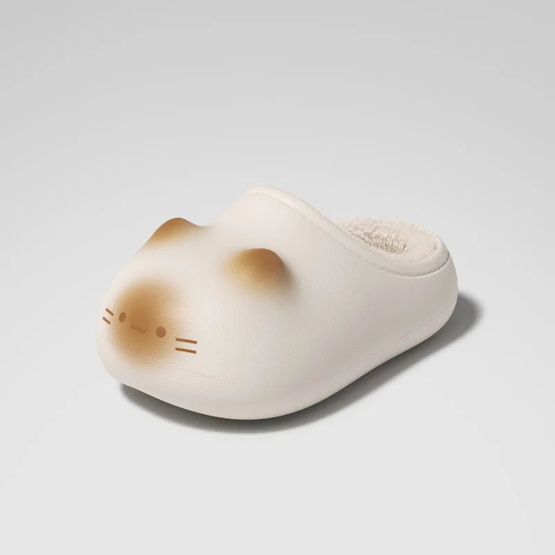 New Warm Plush Cat Slippers for Indoor Outdoor Women Cozy Fuzzy Feline Kitten Shoes