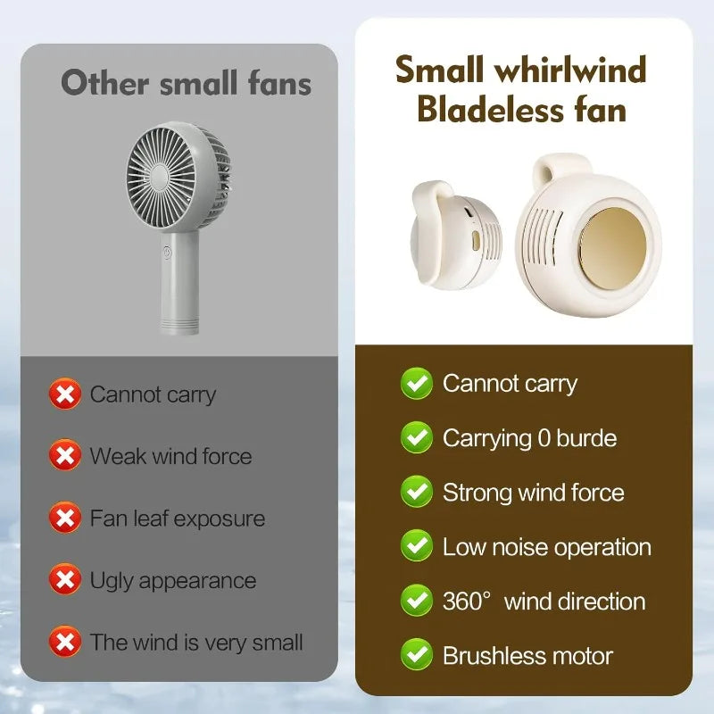 Portable Silent Bladeless Clip-On Mini Fan – USB Rechargeable 3-Speed Cooling Fan