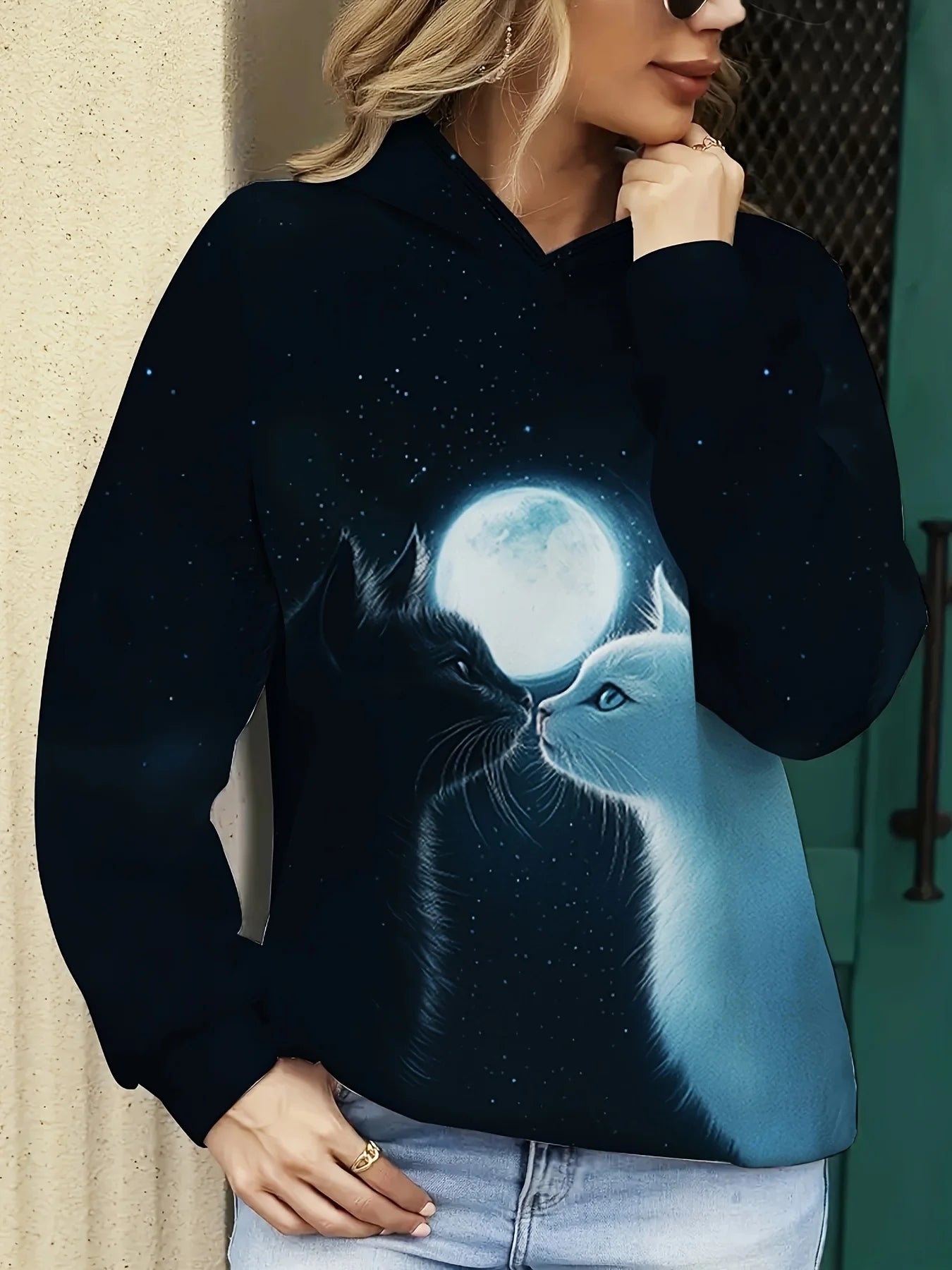 Cute 3D Cat Print Oversized Hoodie – Unisex Casual Sweatshirt