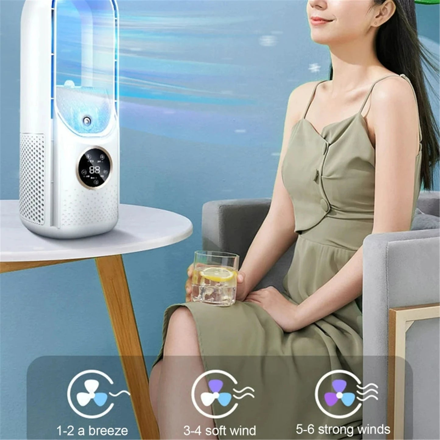 Portable USB Air Cooler Fan with Humidifier – 6-Speed Silent Cooling