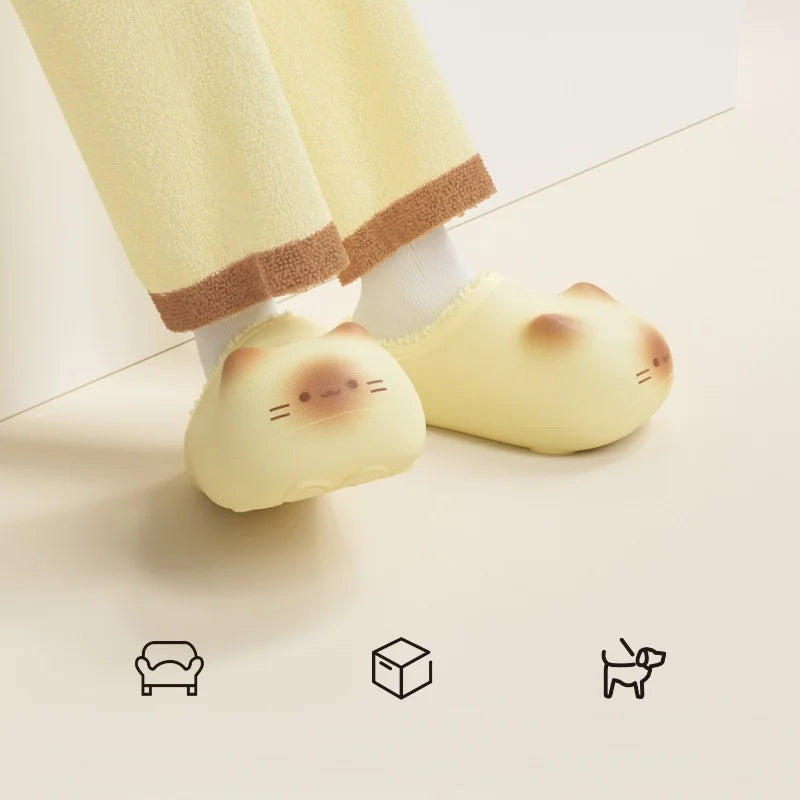 New Warm Plush Cat Slippers for Indoor Outdoor Women Cozy Fuzzy Feline Kitten Shoes