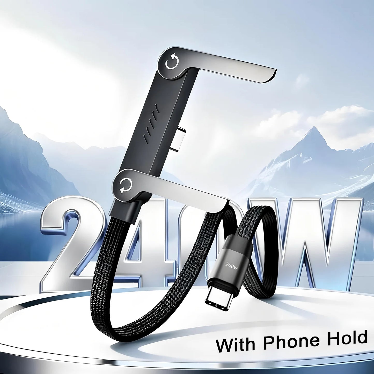 2-in-1 Type-C Fast Charging Cable with Foldable Phone Holder – 240W PD