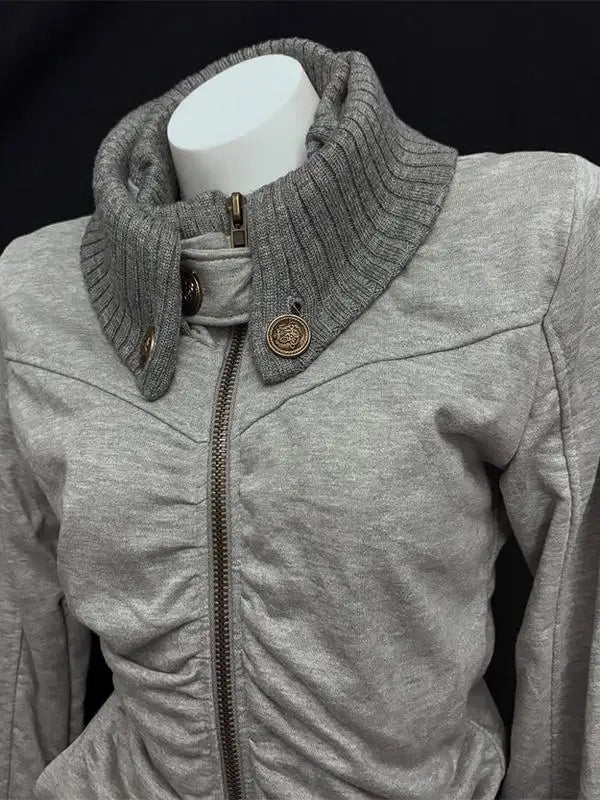 Women’s Y2K Oversized Zip-Up Hoodie – Retro Turtleneck Street Style Jacket