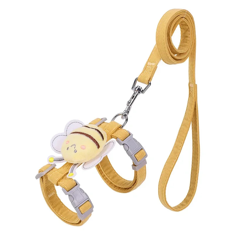 Adjustable Cartoon Bee Cat Harness & Leash Set – Double Layer Pet Walking Harness