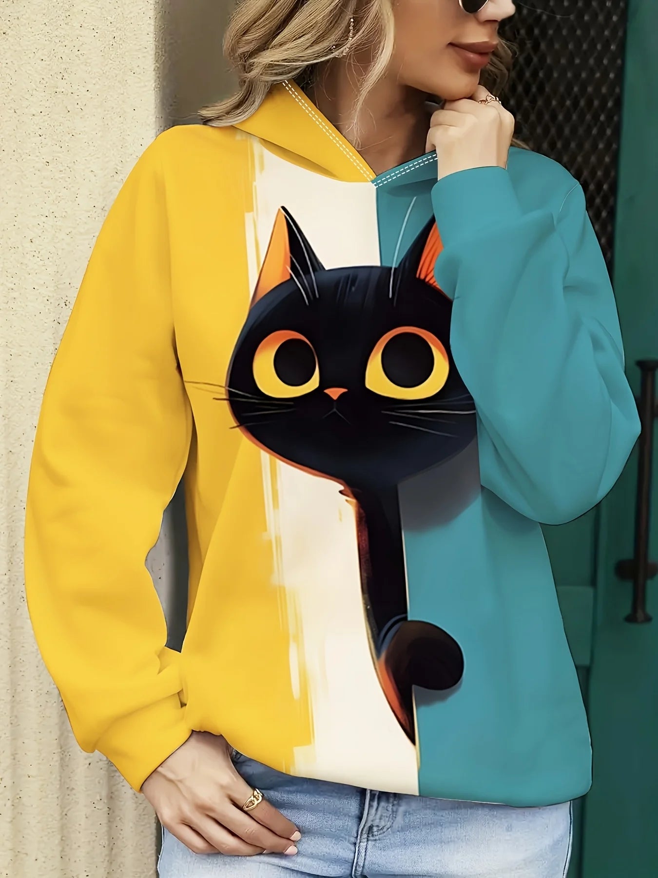 Cute 3D Cat Print Oversized Hoodie – Unisex Casual Sweatshirt