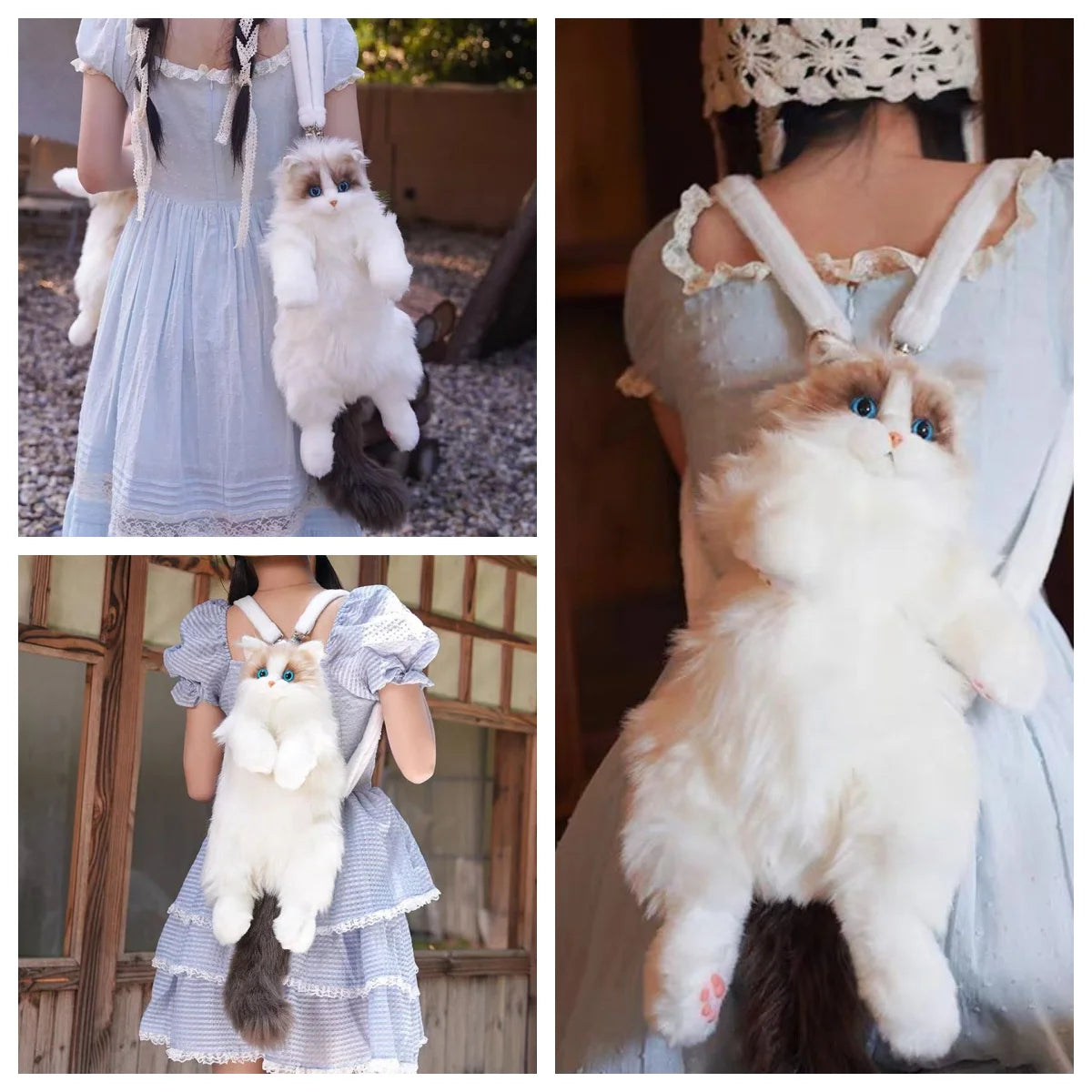 Cute Plush Animal Cat Backpack Multiple Fashion Shoulder Bag