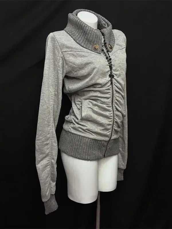 Women’s Y2K Oversized Zip-Up Hoodie – Retro Turtleneck Street Style Jacket