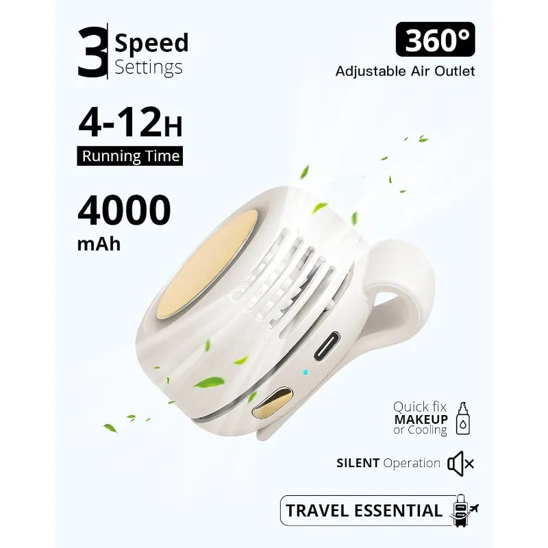 Portable Silent Bladeless Clip-On Mini Fan – USB Rechargeable 3-Speed Cooling Fan