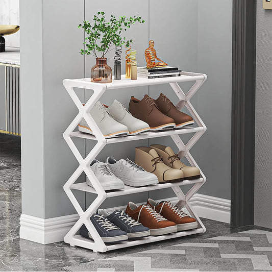 4-Tier Foldable X-Shape Shoe Rack – Space Saving No Assembly Storage Organizer