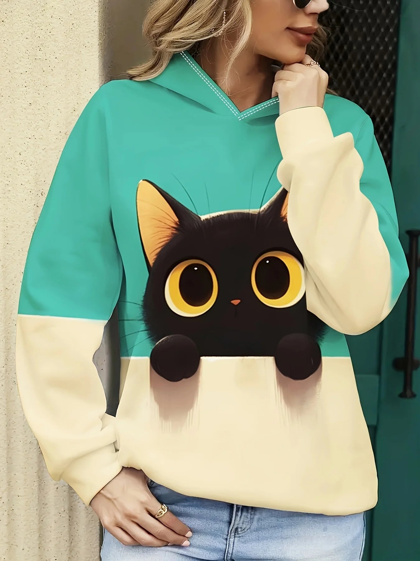 Cute 3D Cat Print Oversized Hoodie – Unisex Casual Sweatshirt