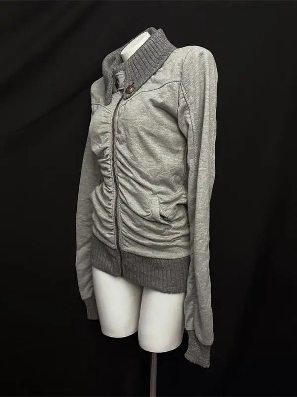 Women’s Y2K Oversized Zip-Up Hoodie – Retro Turtleneck Street Style Jacket