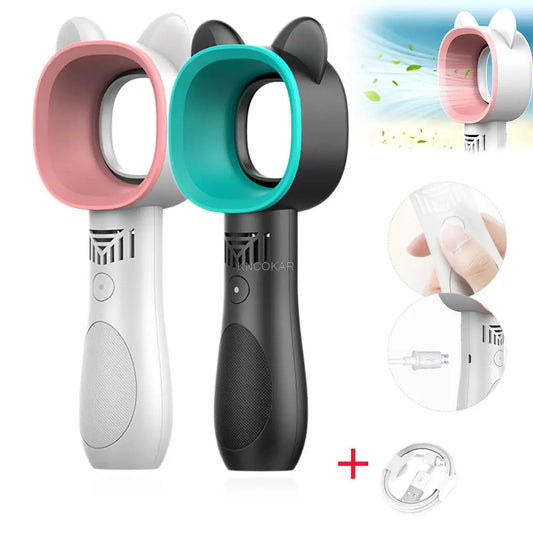 Cute Cat USB Rechargeable Mini Leafless Fan – 3-Speed Portable Cooler