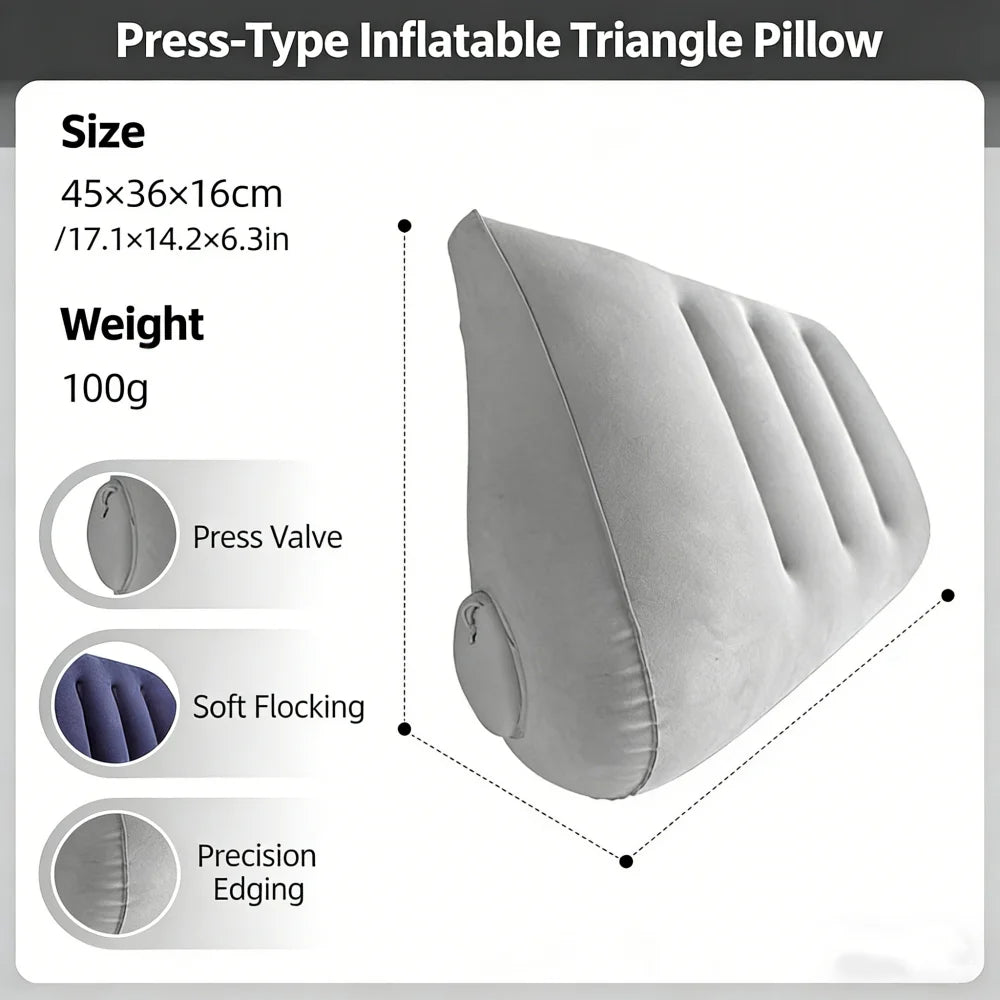Inflatable Triangular Travel Pillow – Neck, Back & Leg Support Cushion