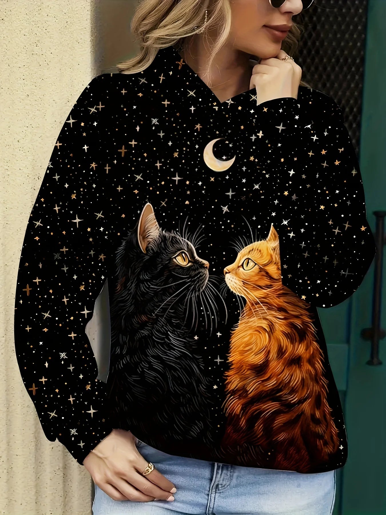 Cute 3D Cat Print Oversized Hoodie – Unisex Casual Sweatshirt