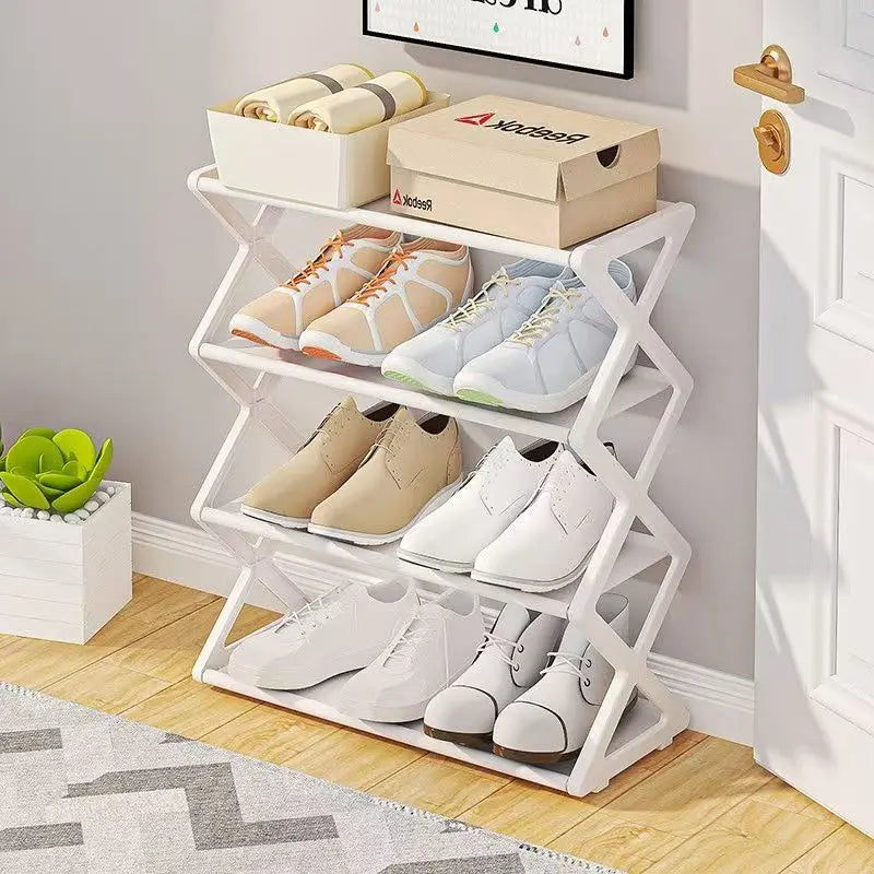 4-Tier Foldable X-Shape Shoe Rack – Space Saving No Assembly Storage Organizer