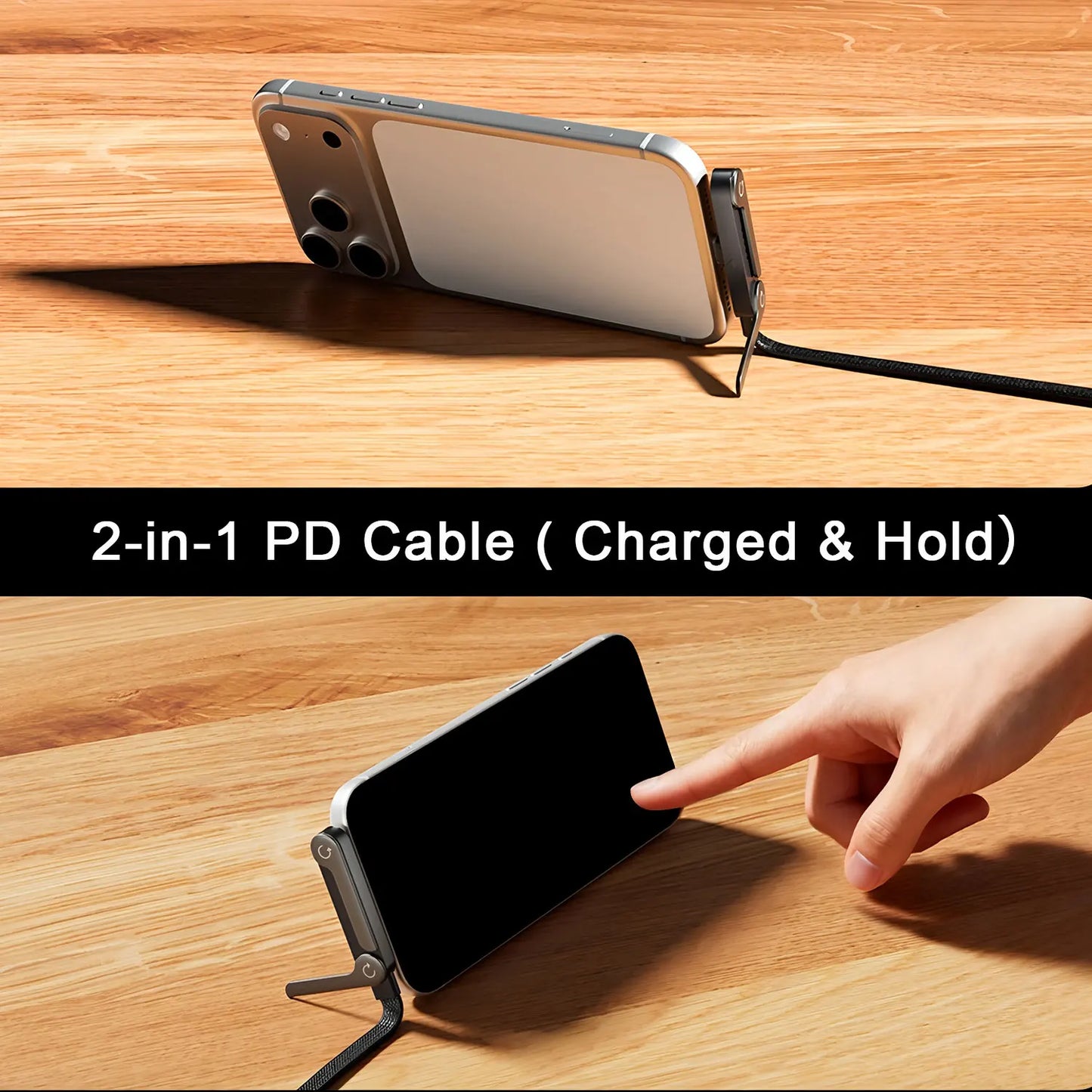 2-in-1 Type-C Fast Charging Cable with Foldable Phone Holder – 240W PD