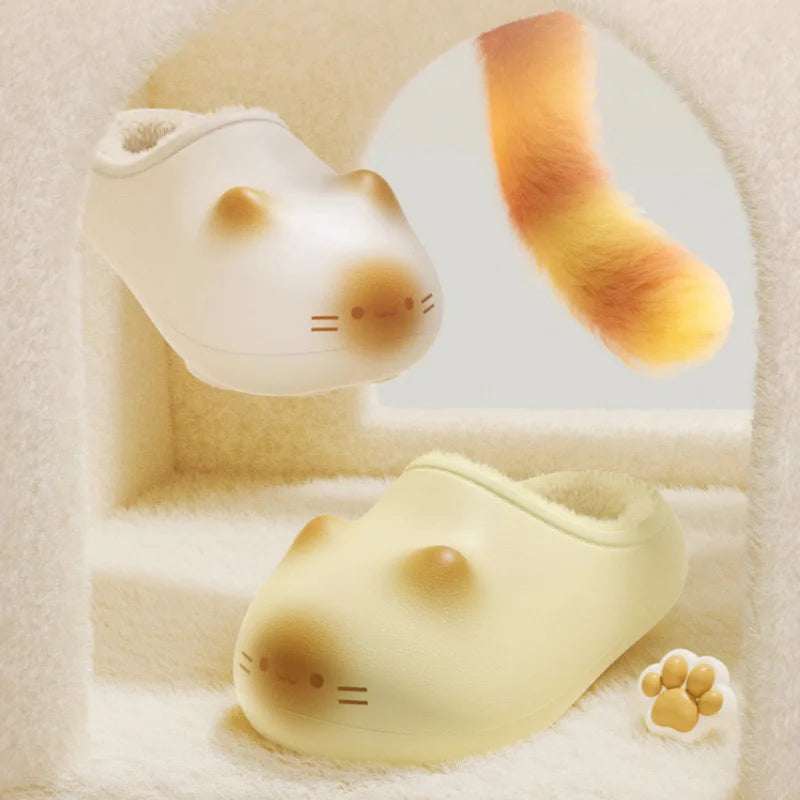 New Warm Plush Cat Slippers for Indoor Outdoor Women Cozy Fuzzy Feline Kitten Shoes