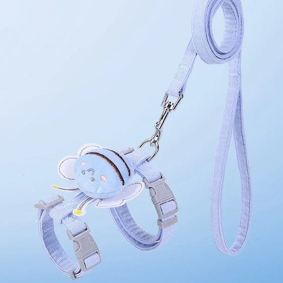 Adjustable Cartoon Bee Cat Harness & Leash Set – Double Layer Pet Walking Harness