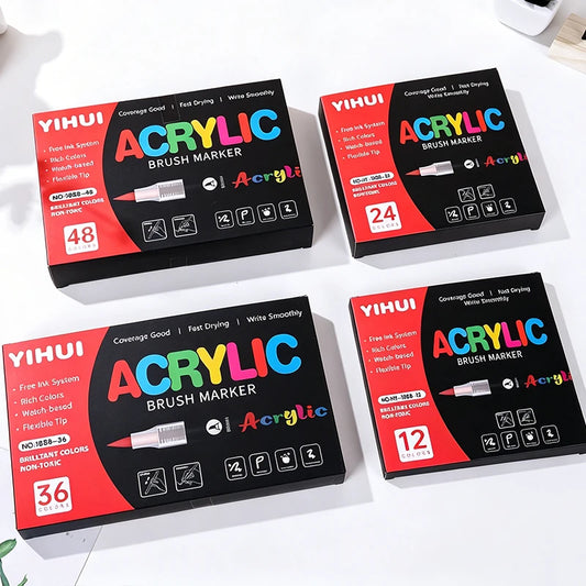 48-Color Acrylic Paint Marker Set with Soft Brush Tips