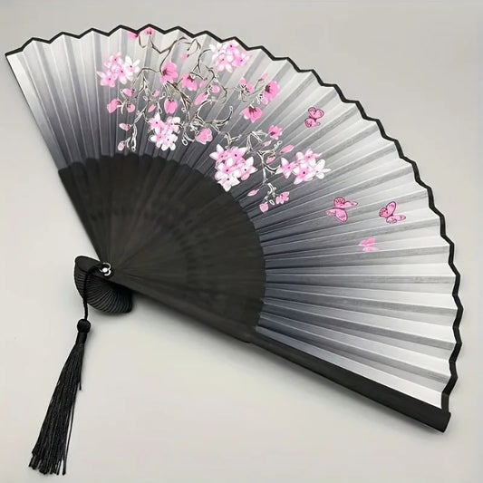 Vintage Cherry Blossom Floral Hand Fan – Lightweight Portable Dance Fan