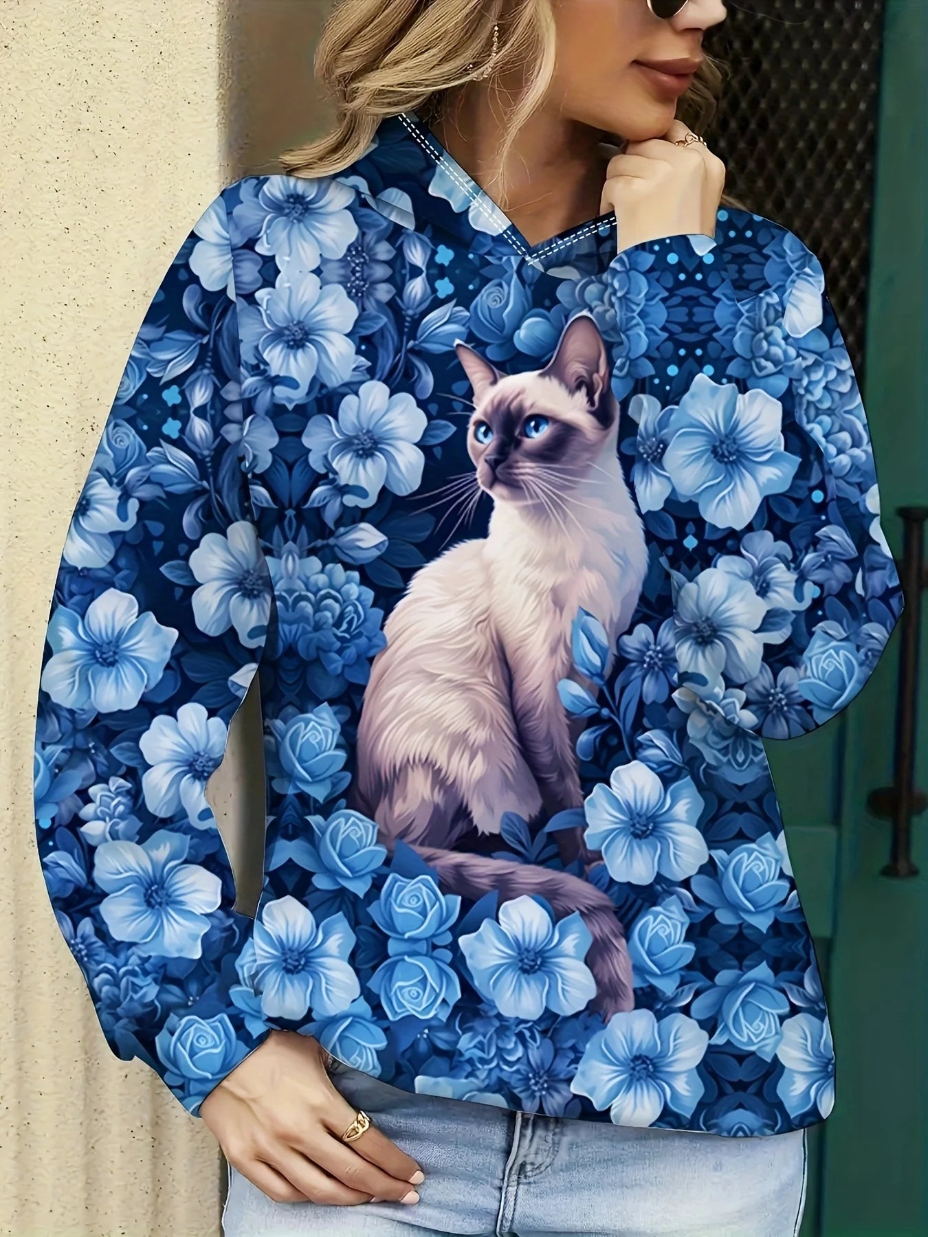 Cute 3D Cat Print Oversized Hoodie – Unisex Casual Sweatshirt
