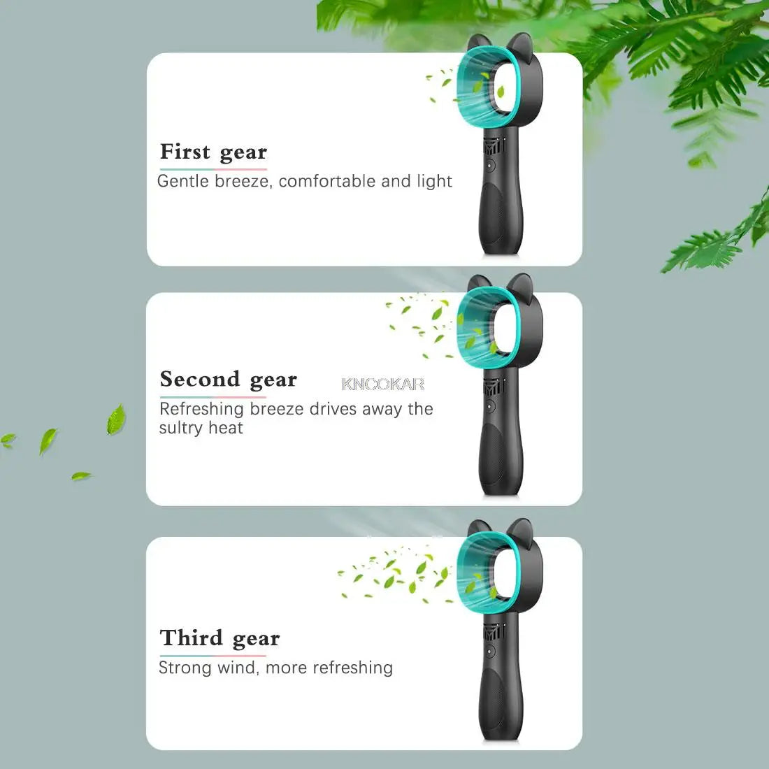 Cute Cat USB Rechargeable Mini Leafless Fan – 3-Speed Portable Cooler