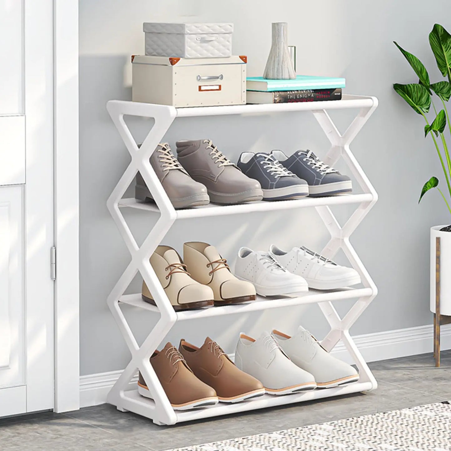 4-Tier Foldable X-Shape Shoe Rack – Space Saving No Assembly Storage Organizer