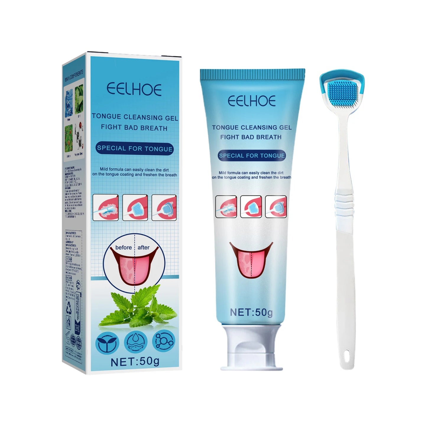 Tongue Cleaning Gel with Brush – Fresh Breath Oral Care Kit