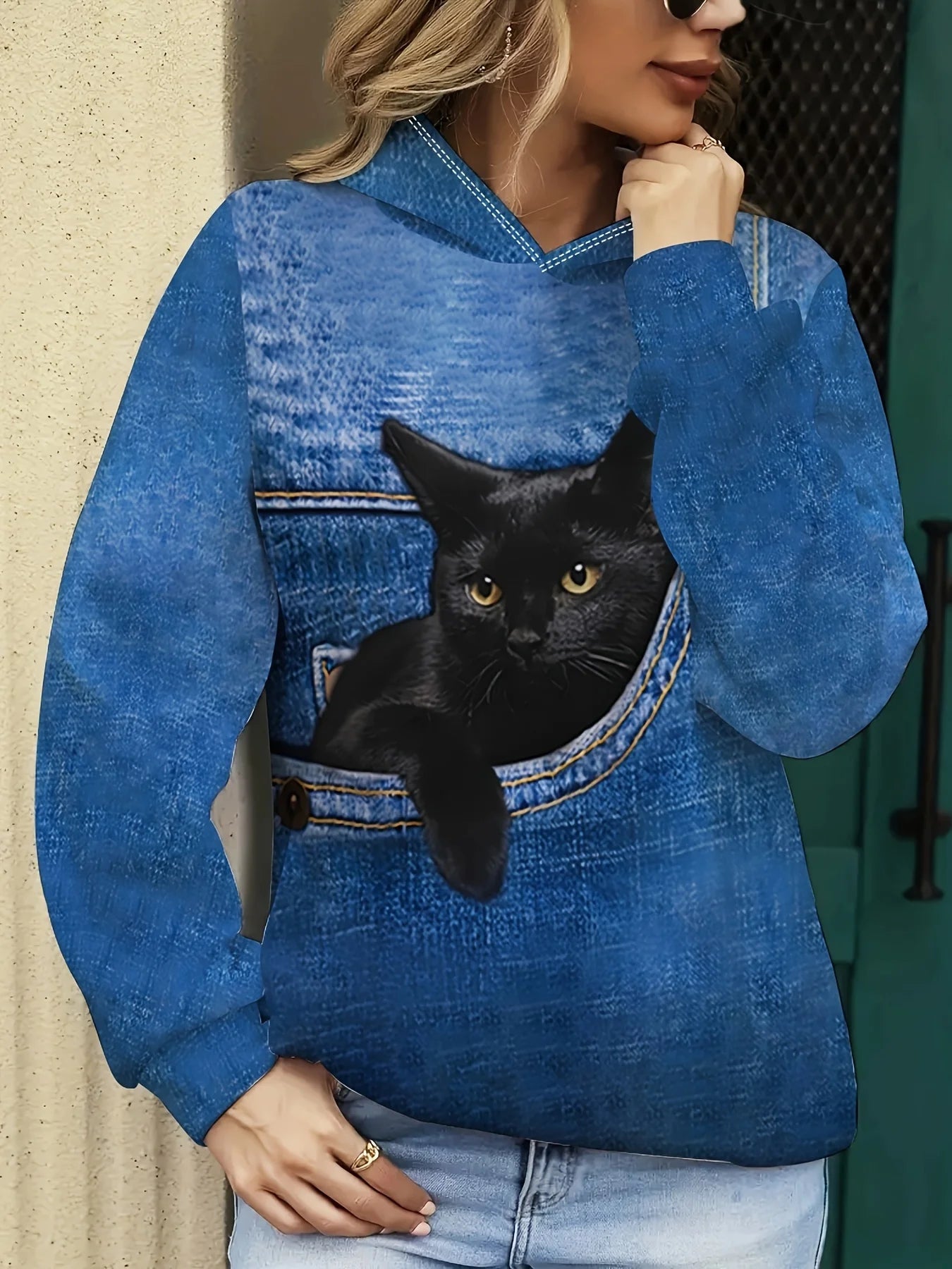 Cute 3D Cat Print Oversized Hoodie – Unisex Casual Sweatshirt