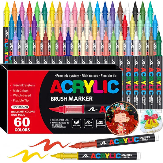 48-Color Acrylic Paint Marker Set with Soft Brush Tips