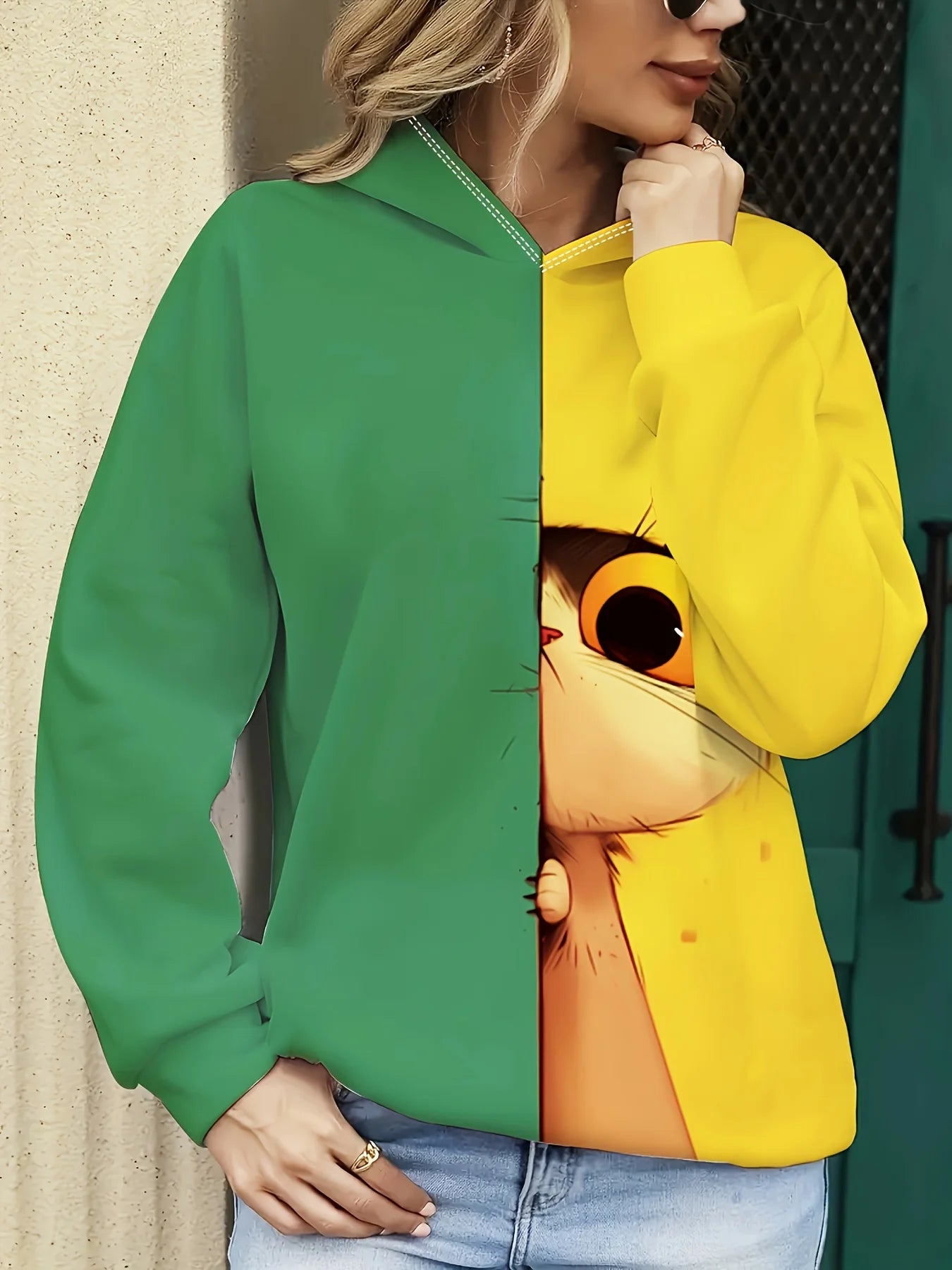 Cute 3D Cat Print Oversized Hoodie – Unisex Casual Sweatshirt
