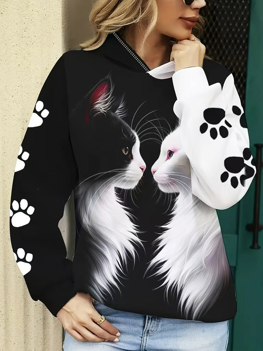 Cute 3D Cat Print Oversized Hoodie – Unisex Casual Sweatshirt
